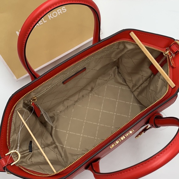 Michael Kors Large Top Zip Satchel Leather & Double Zip Wristlet Leather Flame - Picture 13 of 16